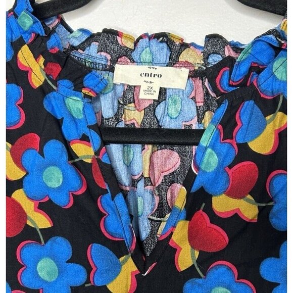 Entro Top Womens Blue Floral Short Sleeve Flowy Boho Blouse Size 2X - Picture 3 of 8